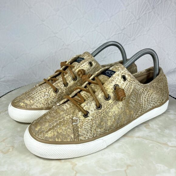 Sperry Top Sider Shoes Womens Size 8.5 Metallic Gold Seacoast Python Sneakers - Picture 5 of 12